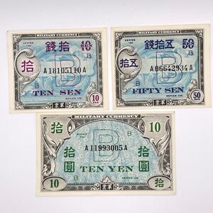 1940s Japan 3 Pieces Allied Military Currency Collectible